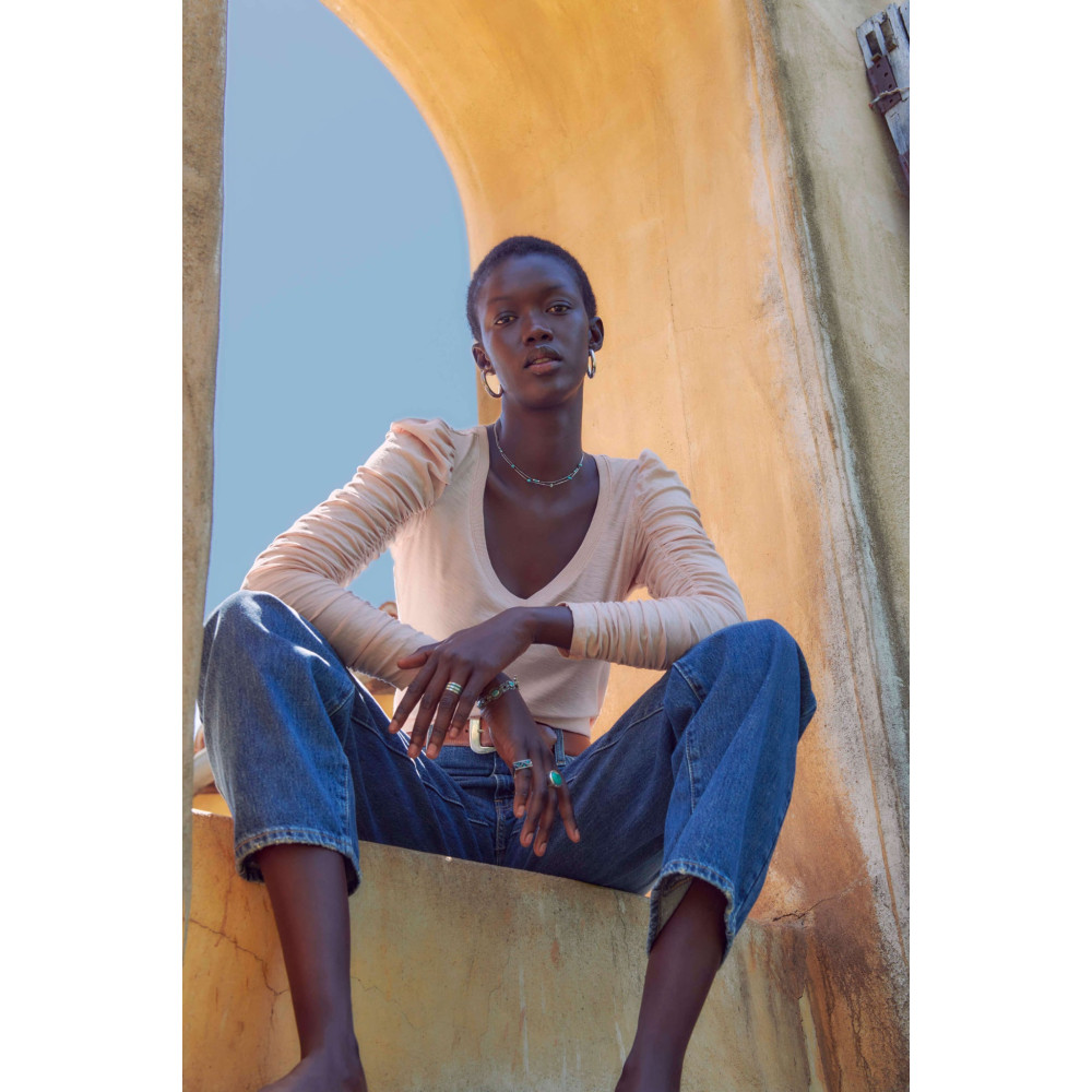 Luna Shirred V neck