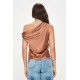 Gleam Shoulder Long Sleeve Satin Top
